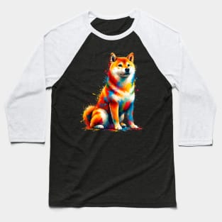 Vibrant Shiba Inu in Colorful Splash Art Style Baseball T-Shirt